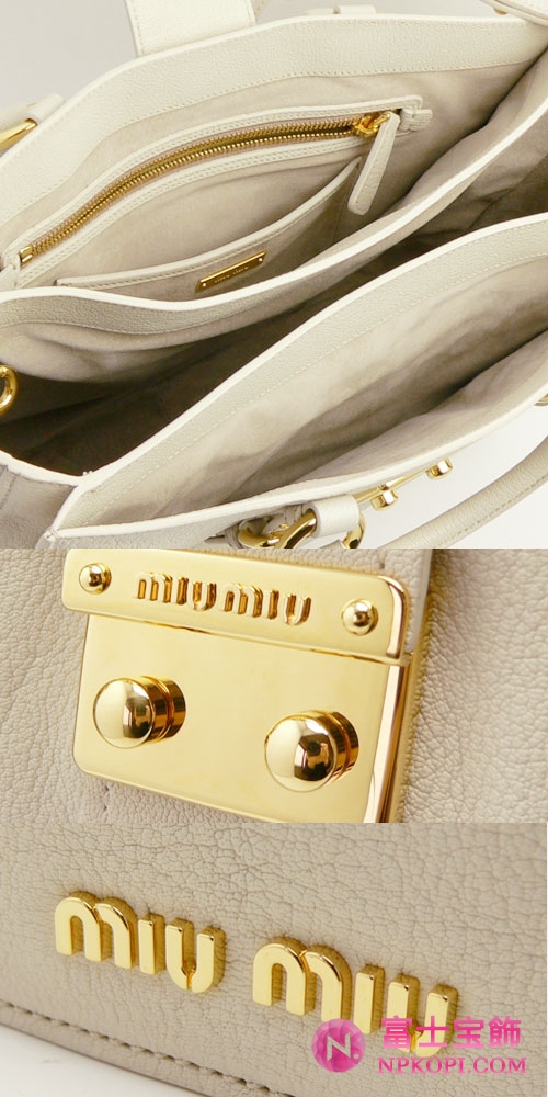 miumiu ミュウミュウ 2Wayバッグ レディース レザー アイボリー RN0797 MADRAS TALCO
